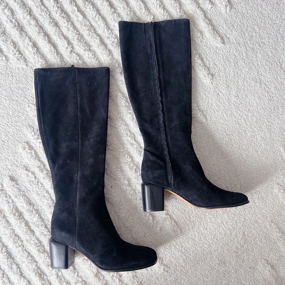 VINCE Maggie Womens Knee High Tall Boots Black Suede Block Heel Zip US 6.5 $650 - Picture 3 of 11
